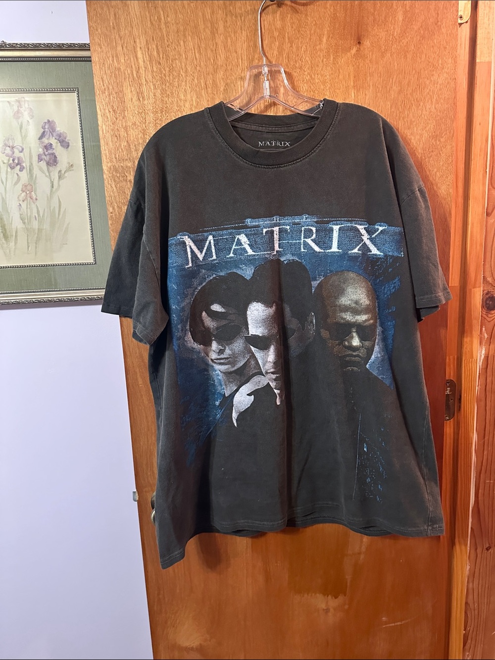 Matix Black Graphic "Matrix" Movie Tee with Blue & White Artwork. NWOT